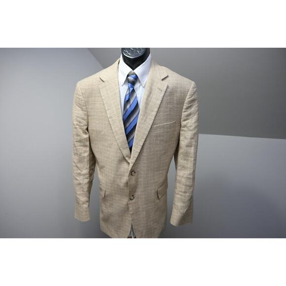 Jos A Bank Linen Blend Blazer Wool Plaid Sports Jacket Mens Size 43 R